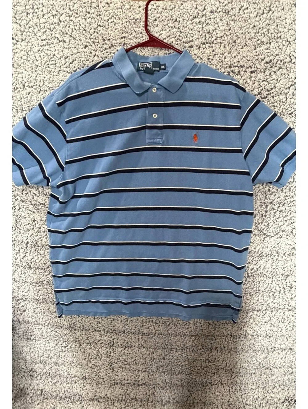 Polo Ralph Lauren Polo Shirt XL Blue Striped Short Sleeve Pony Logo Cotton